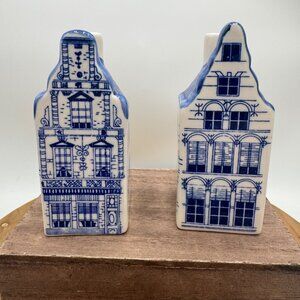Delft Blue Salt & Pepper Shakers Handpainted Canal House Holland Amsterdam Blue